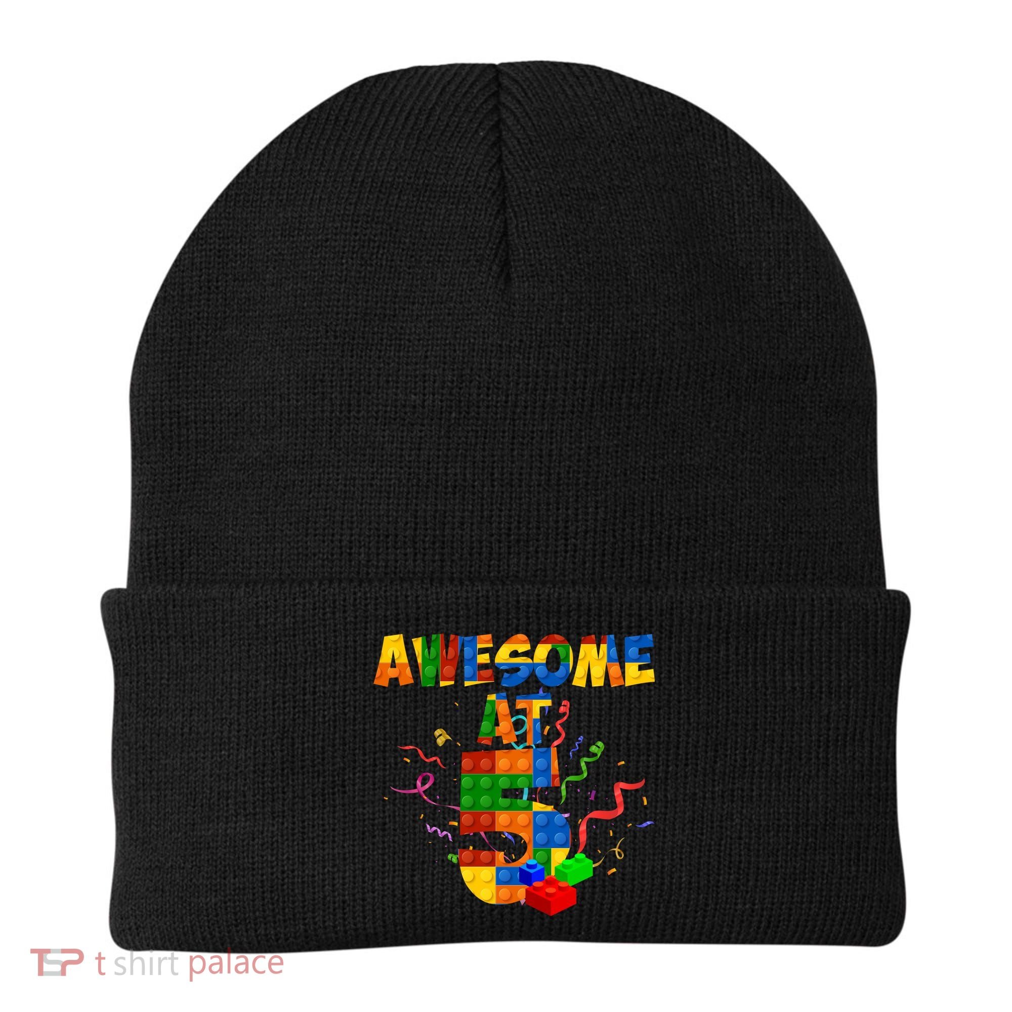 Awesome At 5 Cute Birthday Building Blocks Beanie