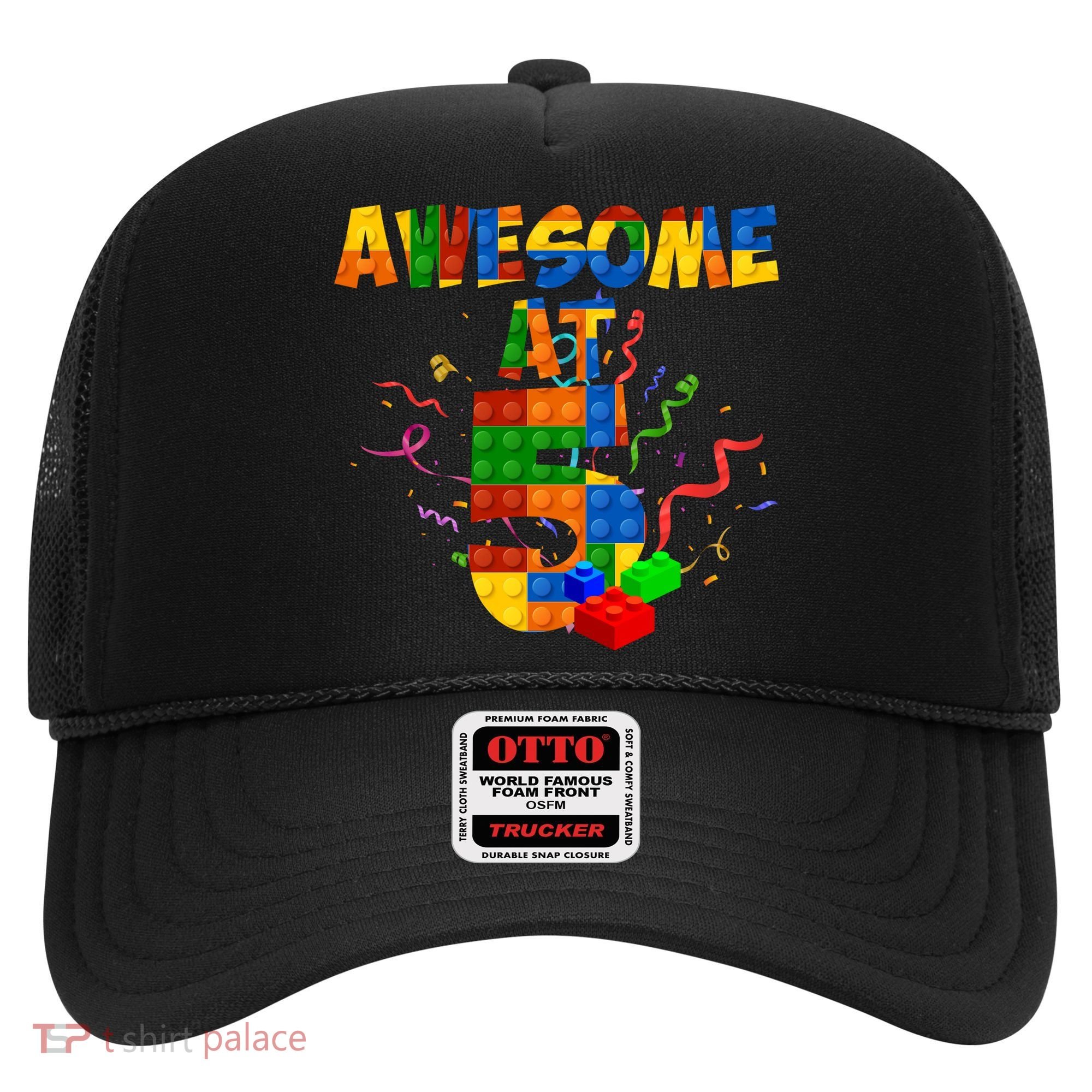 Awesome At 5 Cute Birthday Building Blocks Hat