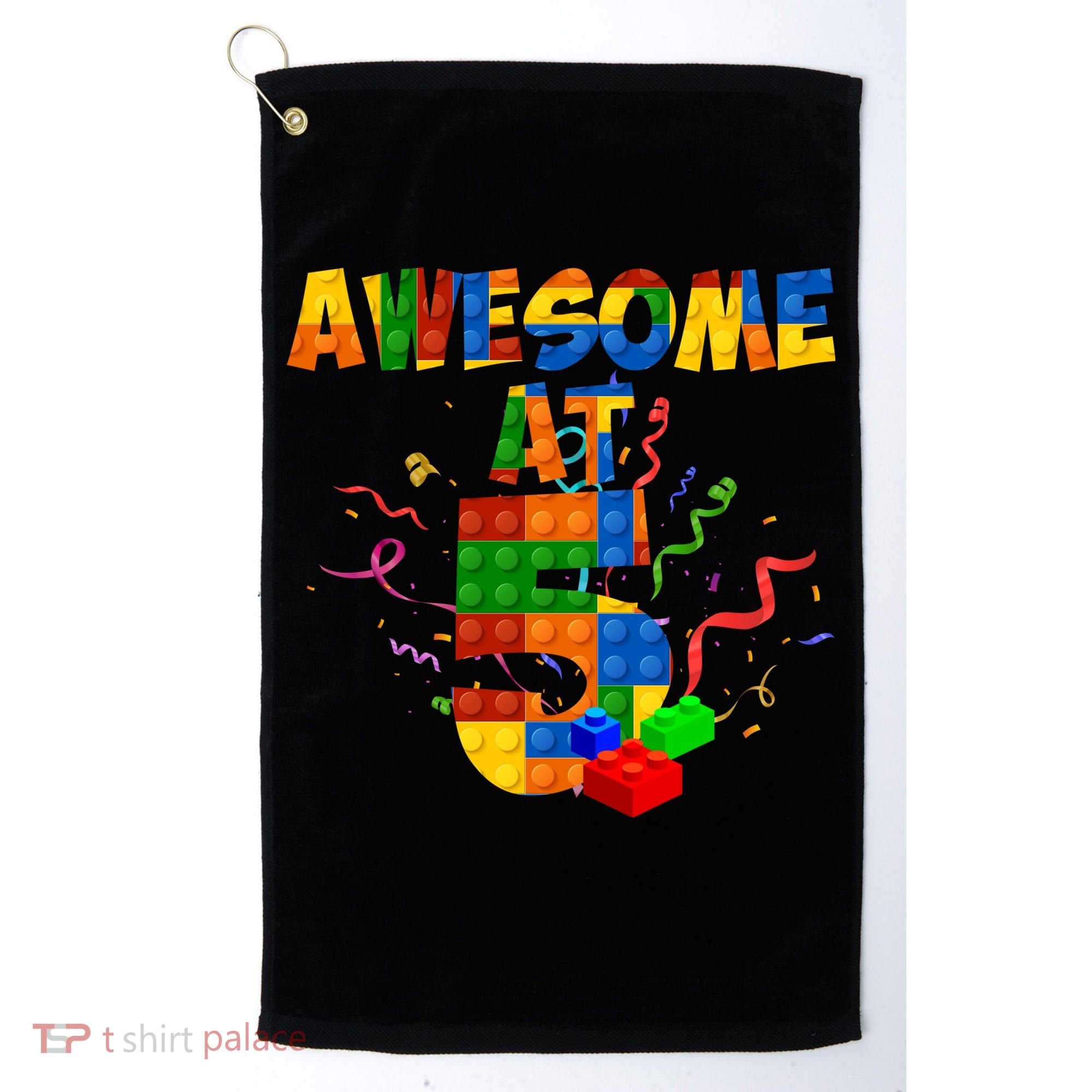 Awesome At 5 Cute Birthday Building Blocks Golf Towel