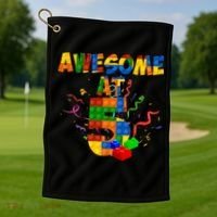 Awesome At 5 Cute Birthday Building Blocks Golf Towel thumb 1