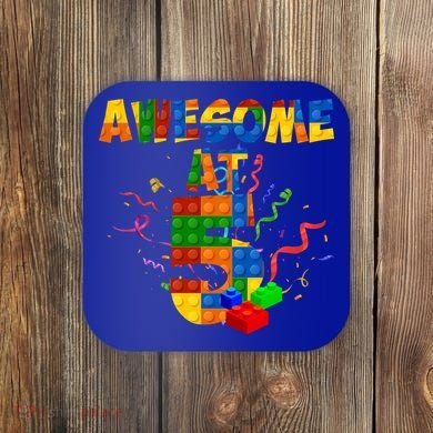 Awesome At 5 Cute Birthday Building Blocks Coaster