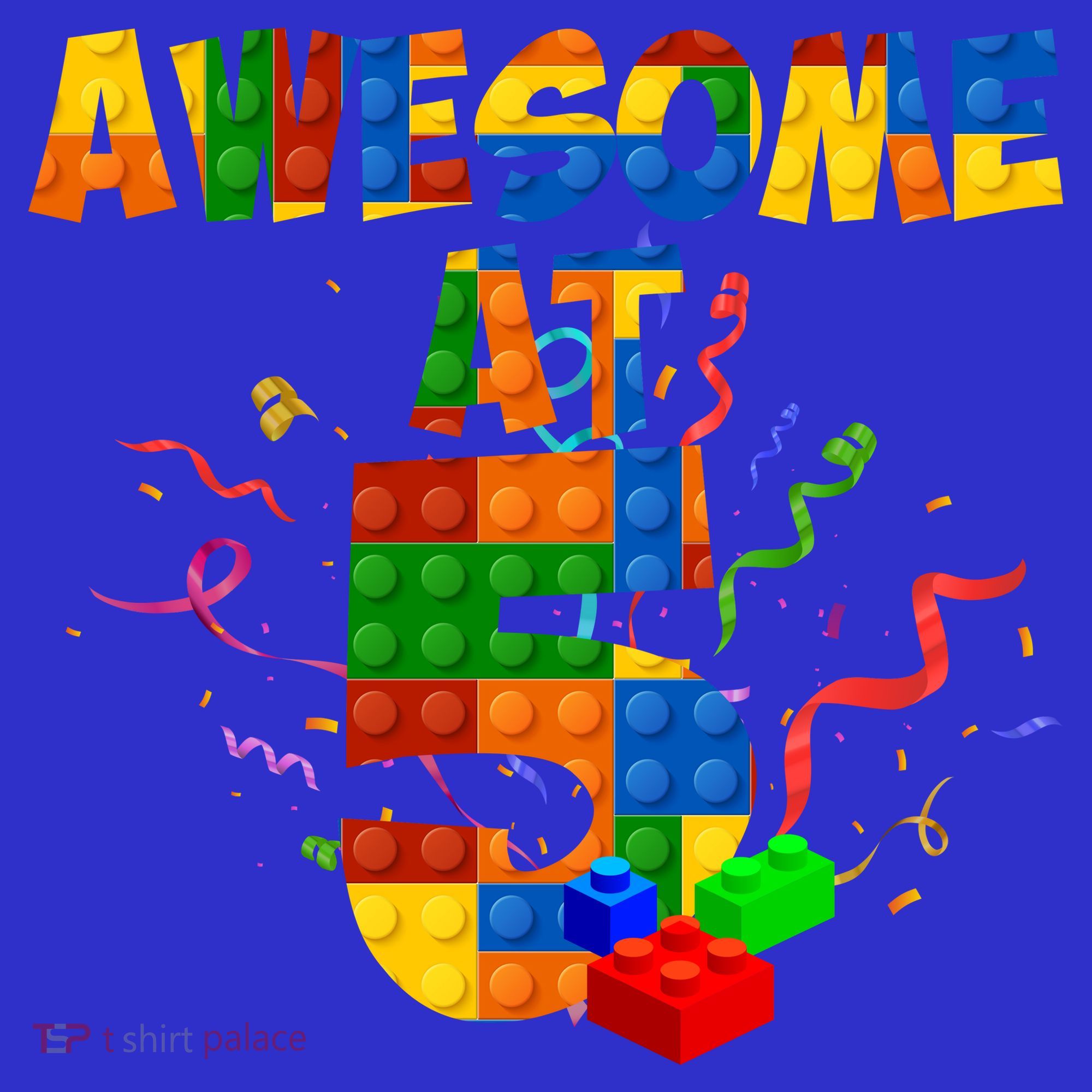 Awesome At 5 Cute Birthday Building Blocks Coaster