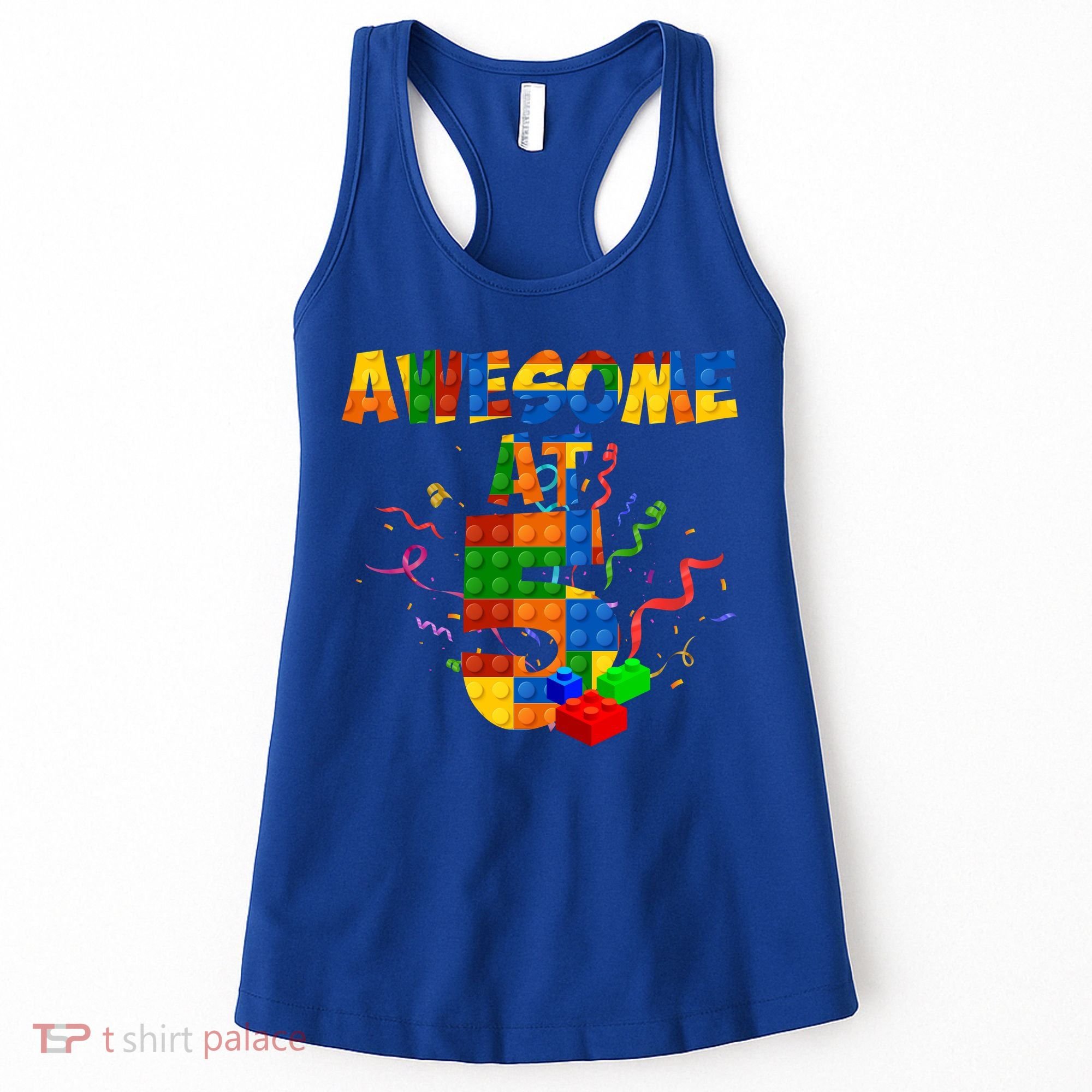 Awesome At 5 Cute Birthday Building Blocks Women's Tank Top