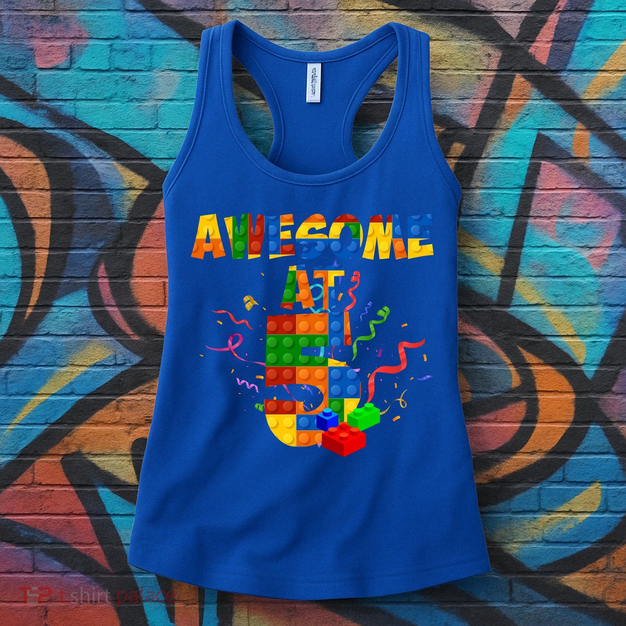 Awesome At 5 Cute Birthday Building Blocks Women's Tank Top