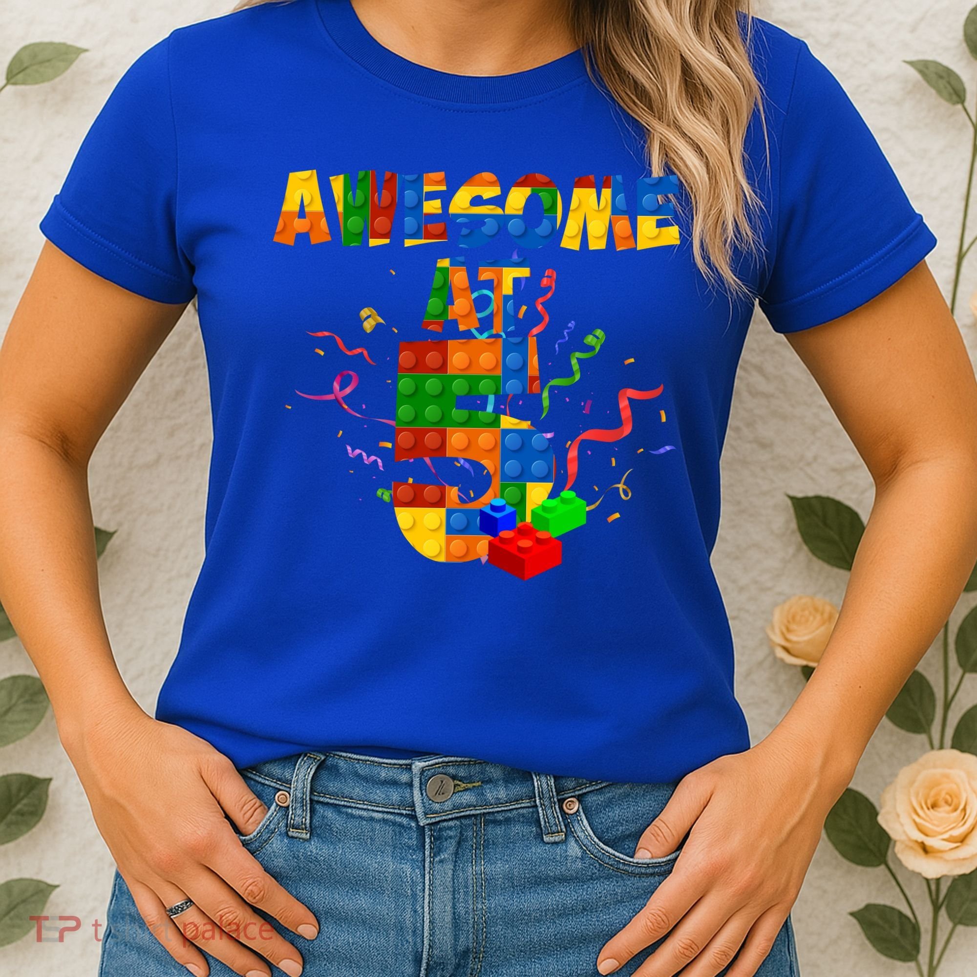 Awesome At 5 Cute Birthday Building Blocks Women's T-Shirt