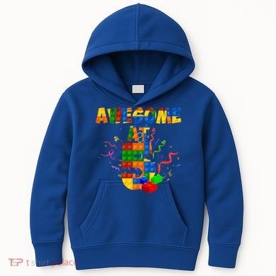 Awesome At 5 Cute Birthday Building Blocks Kids Hoodie