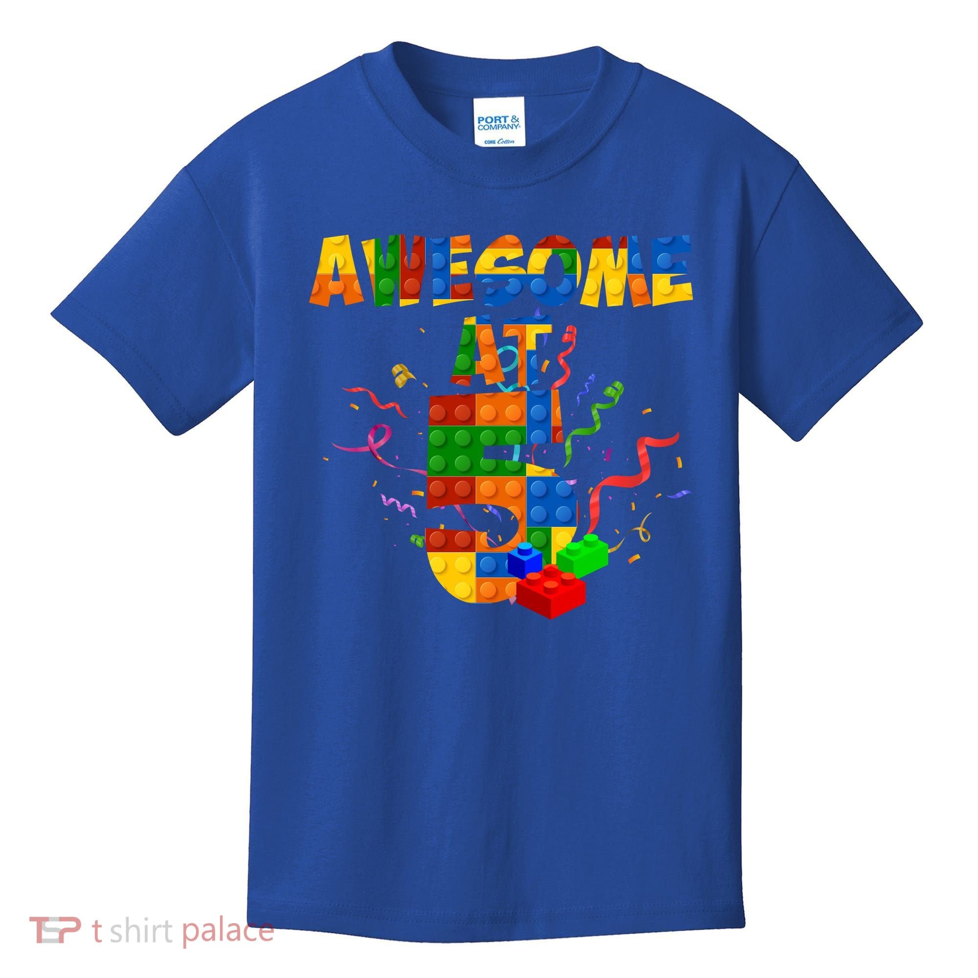 Awesome At 5 Cute Birthday Building Blocks Kids T-Shirt