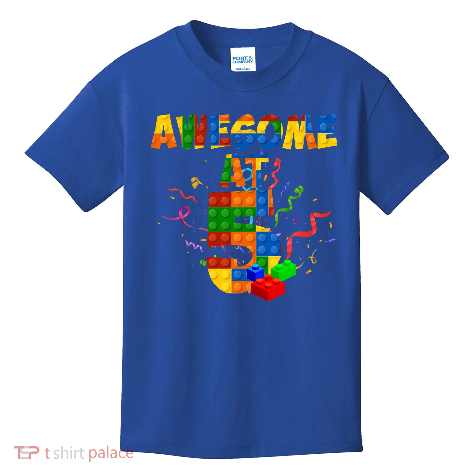 Awesome At 5 Cute Birthday Building Blocks Kids T-Shirt