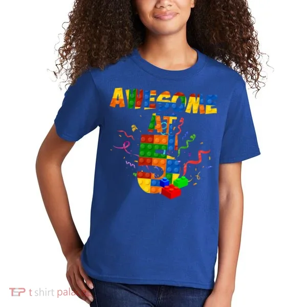 Awesome At 5 Cute Birthday Building Blocks Kids T-Shirt