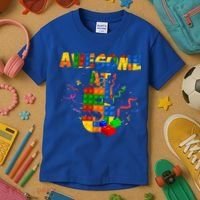 Awesome At 5 Cute Birthday Building Blocks Kids T-Shirt thumb 3