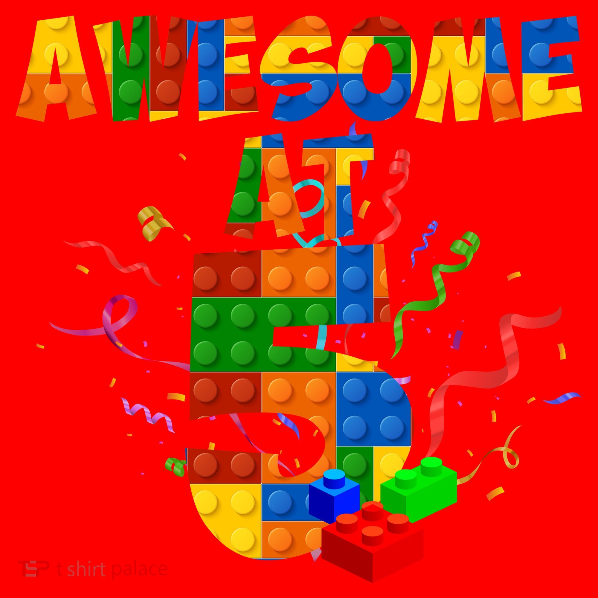 Awesome At 5 Cute Birthday Building Blocks Santa Hat