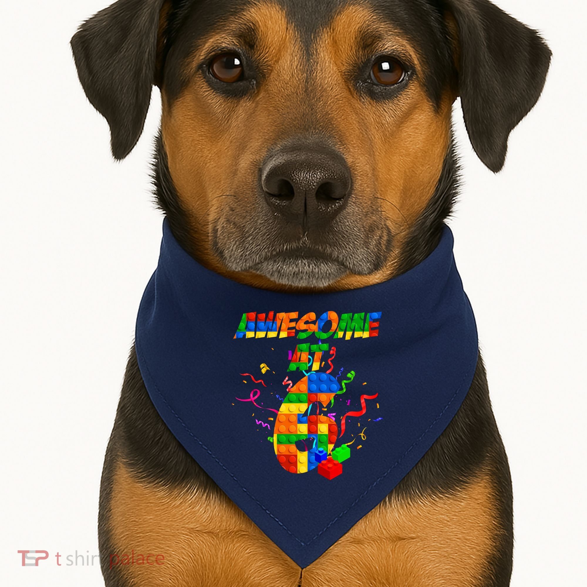 Awesome At 6 Cute Birthday Building Blocks  USA-Made Doggie Bandana