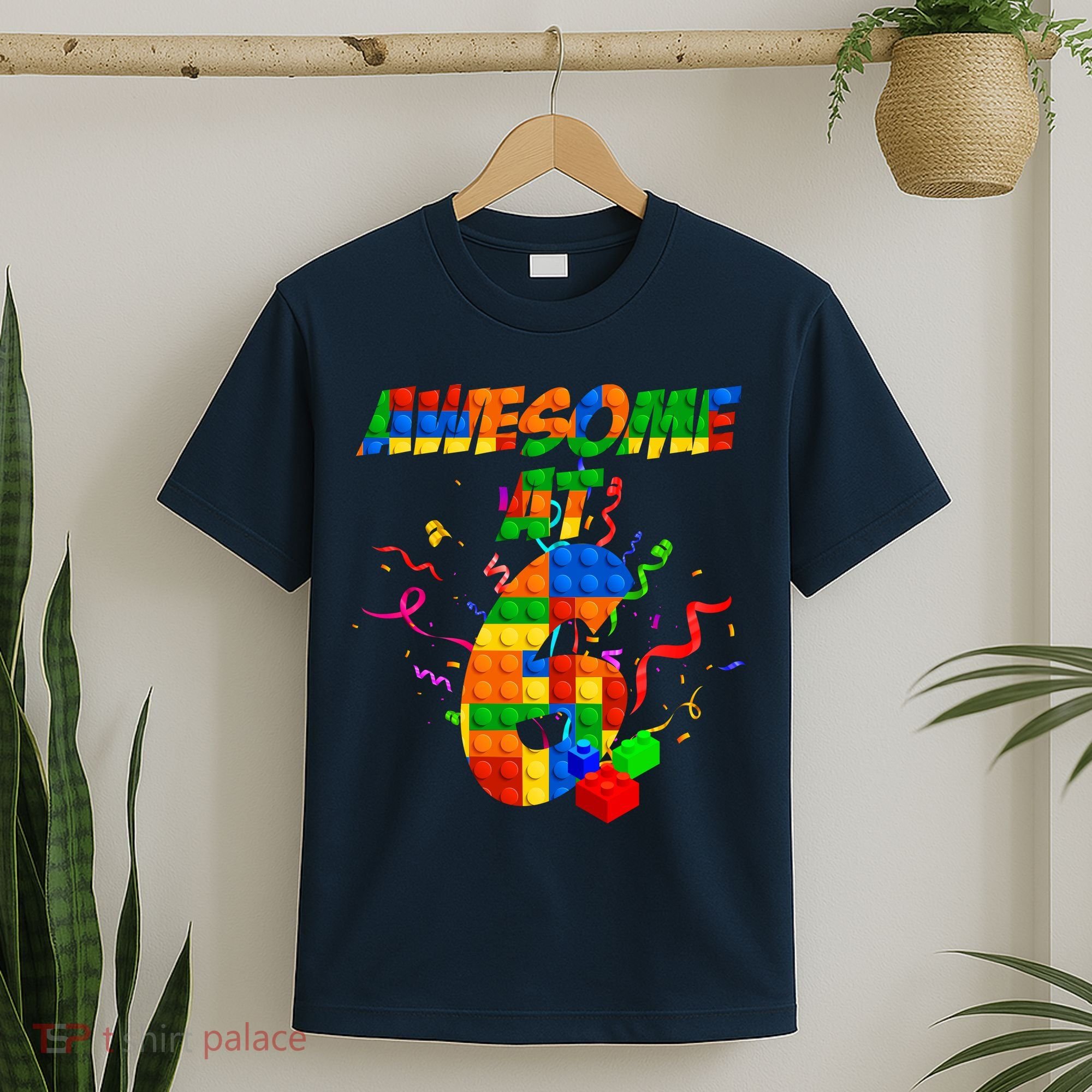 Awesome At 6 Cute Birthday Building Blocks  T-Shirt