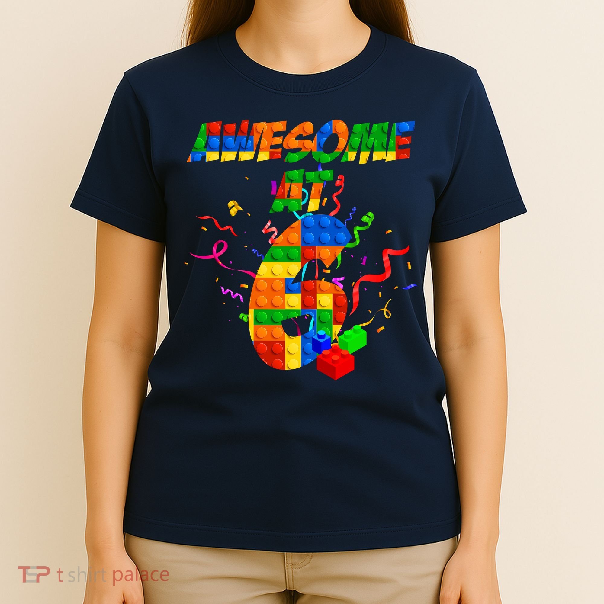 Awesome At 6 Cute Birthday Building Blocks  T-Shirt