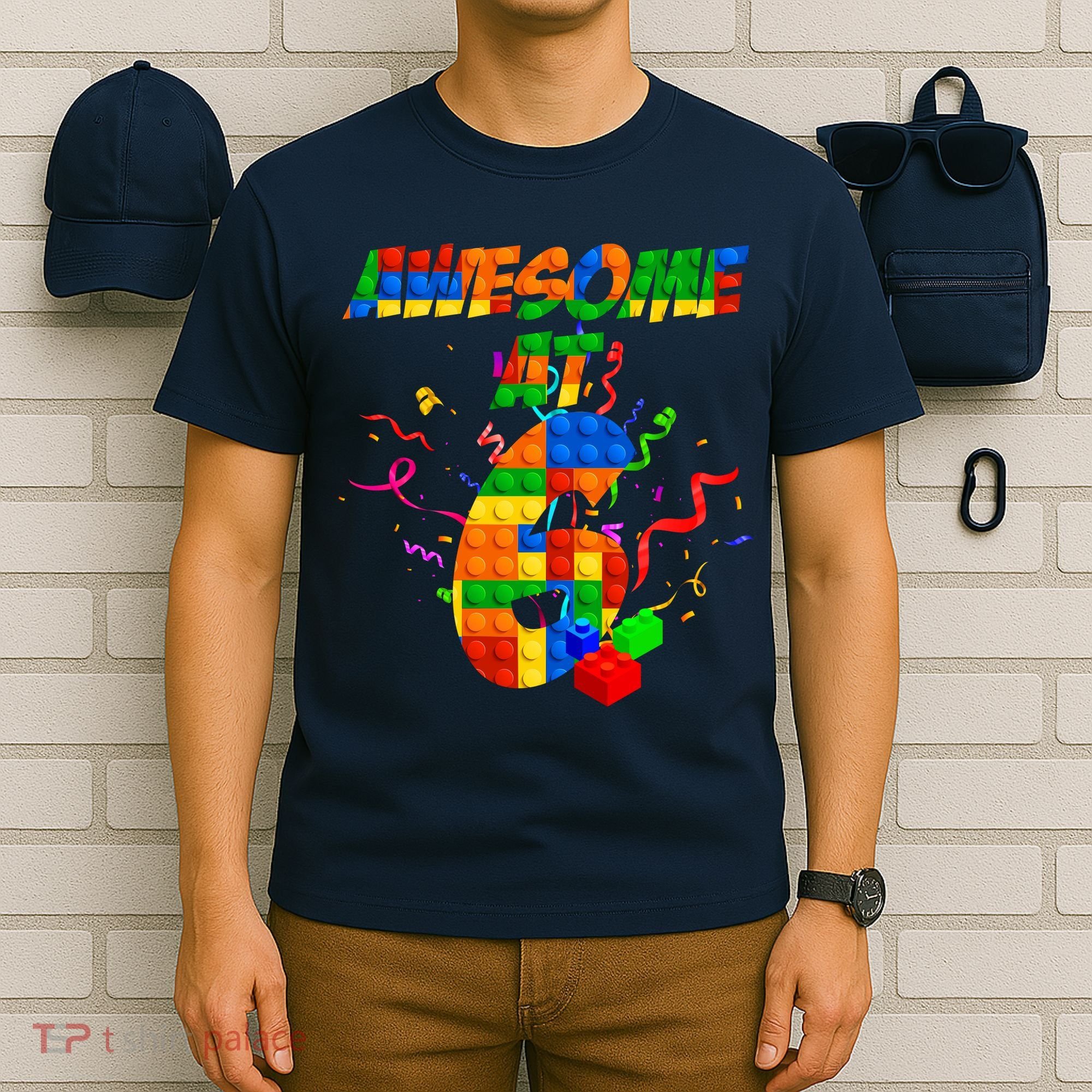 Awesome At 6 Cute Birthday Building Blocks  T-Shirt