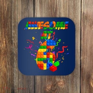 Awesome At 6 Cute Birthday Building Blocks  Coaster