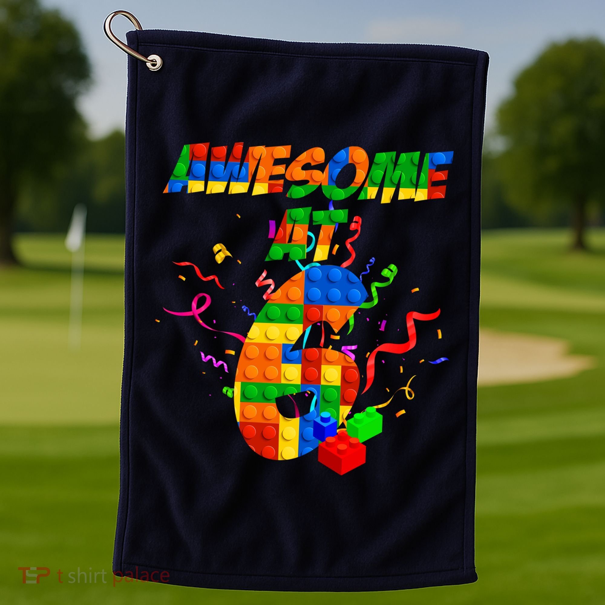 Awesome At 6 Cute Birthday Building Blocks  Golf Towel