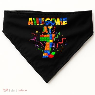 Awesome At 7 Cute Birthday Building Blocks USA-Made Doggie Bandana