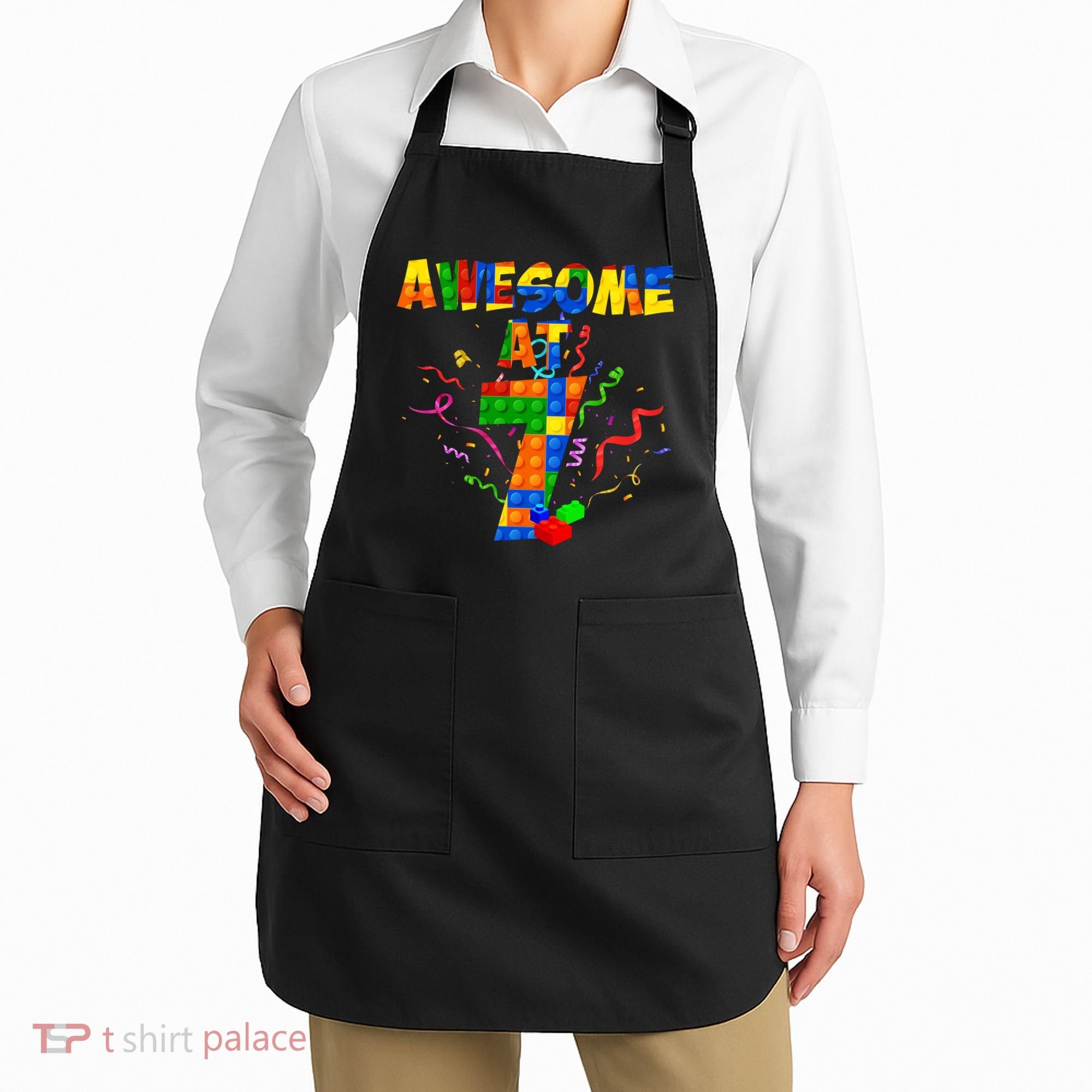 Awesome At 7 Cute Birthday Building Blocks Apron