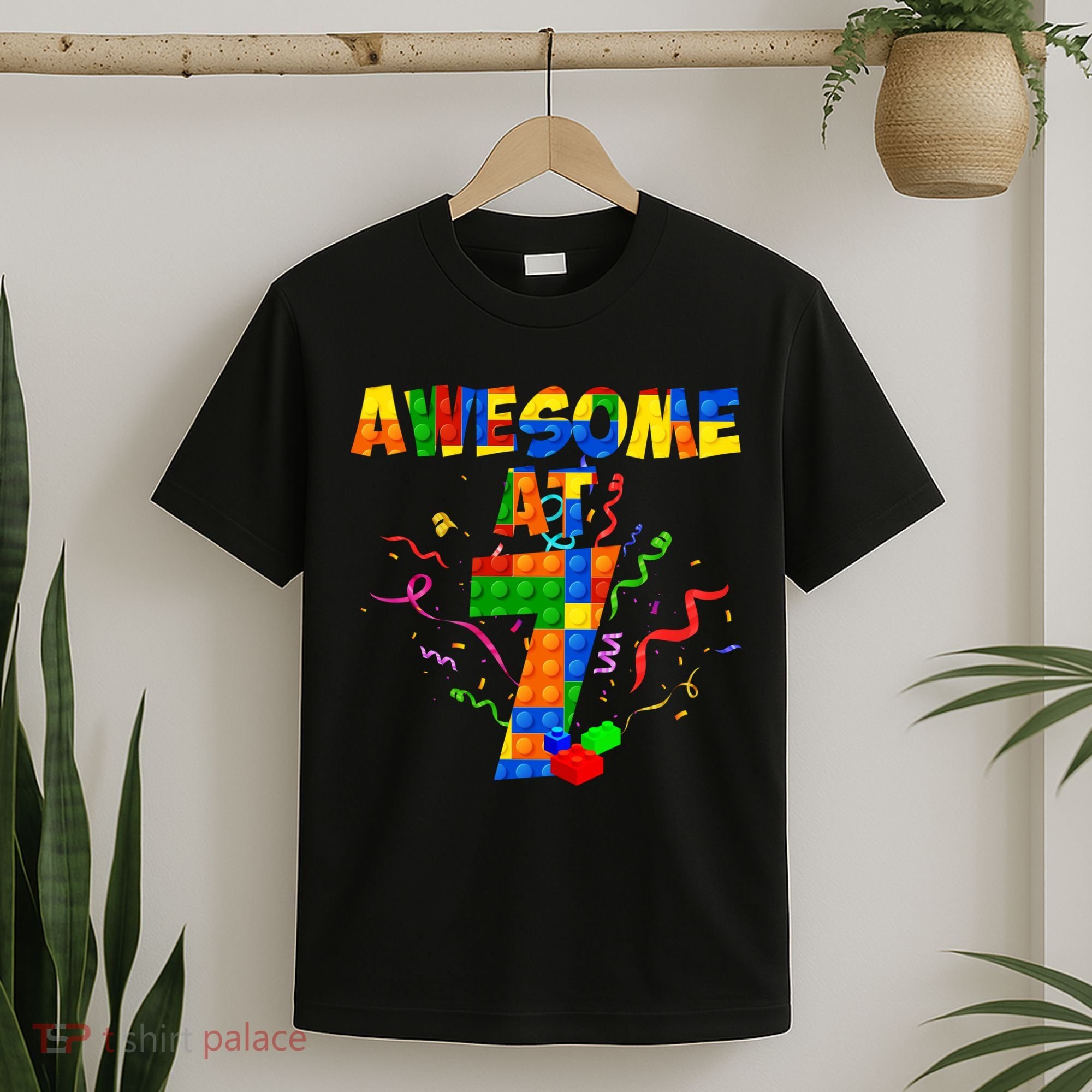 Awesome At 7 Cute Birthday Building Blocks T-Shirt