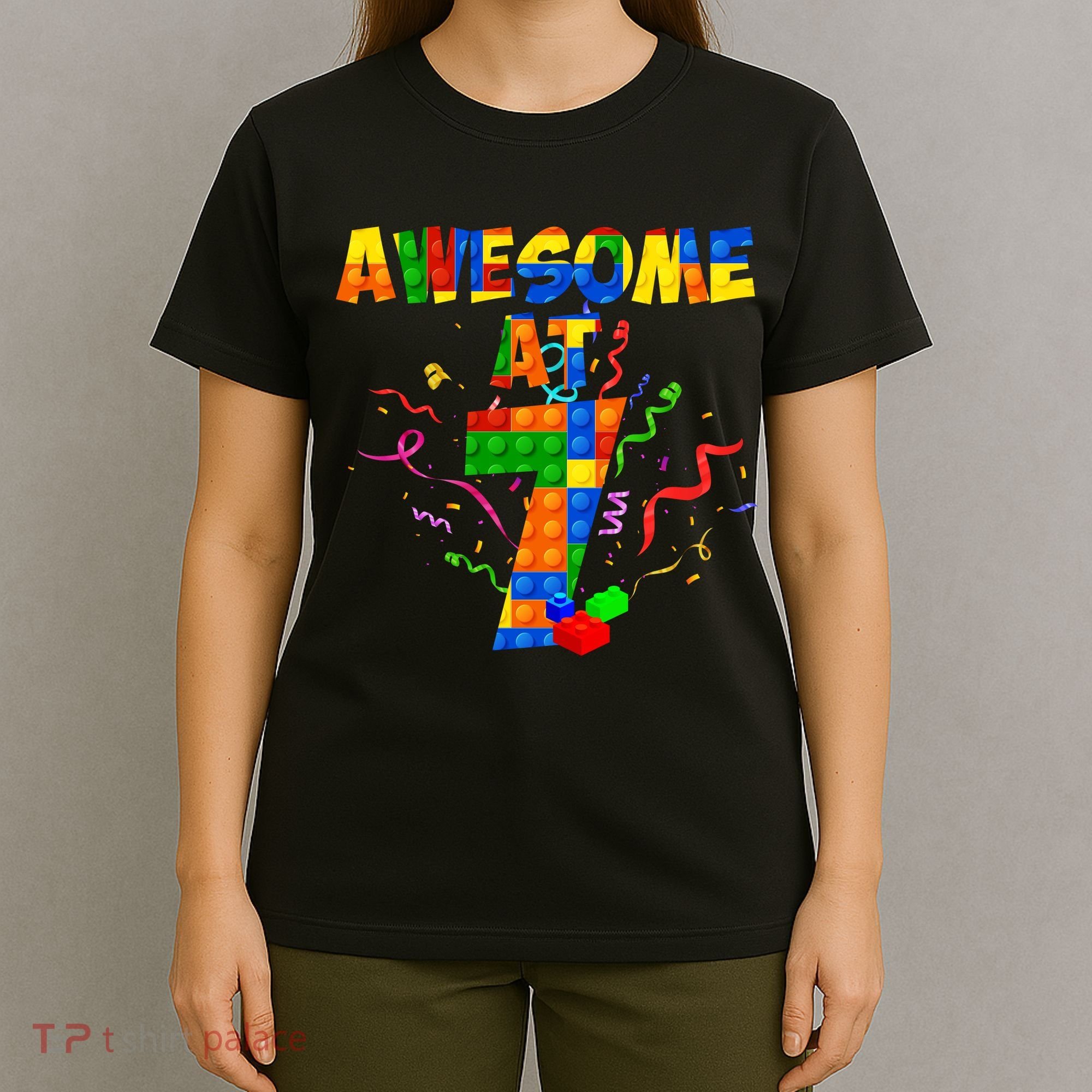Awesome At 7 Cute Birthday Building Blocks T-Shirt