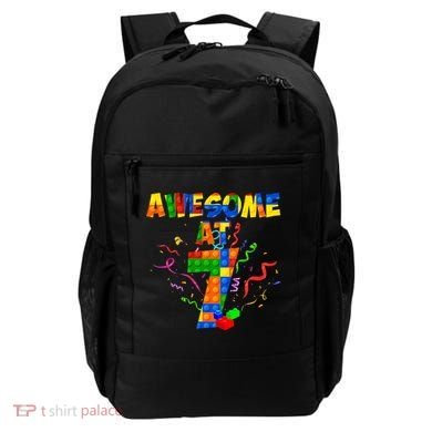 Awesome At 7 Cute Birthday Building Blocks Backpack