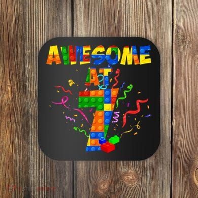 Awesome At 7 Cute Birthday Building Blocks Coaster
