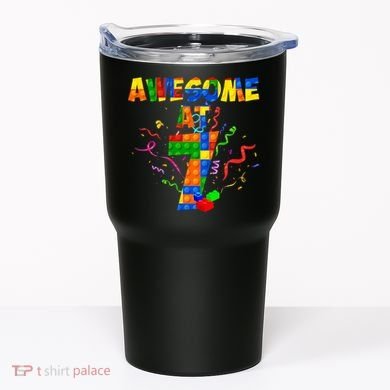 Awesome At 7 Cute Birthday Building Blocks Tumbler