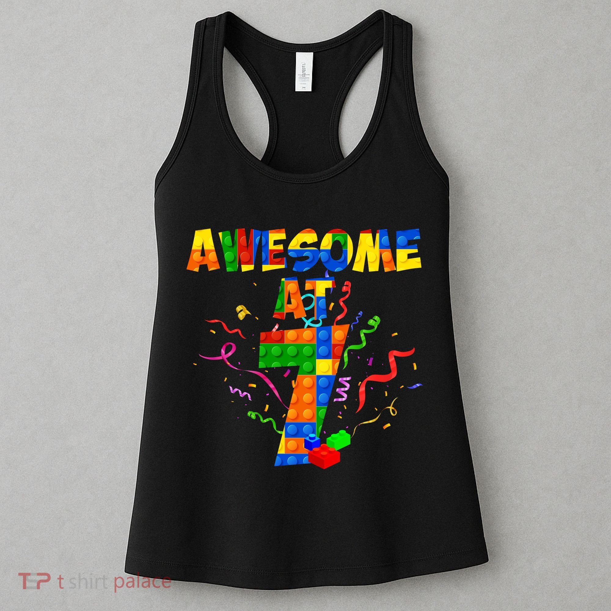 Awesome At 7 Cute Birthday Building Blocks Women's Tank Top