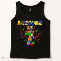 Awesome At 7 Cute Birthday Building Blocks Tank Top thumb 2