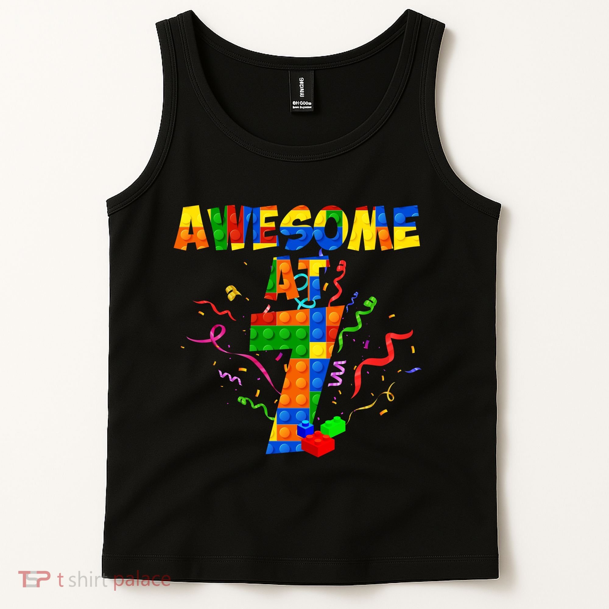 Awesome At 7 Cute Birthday Building Blocks Tank Top