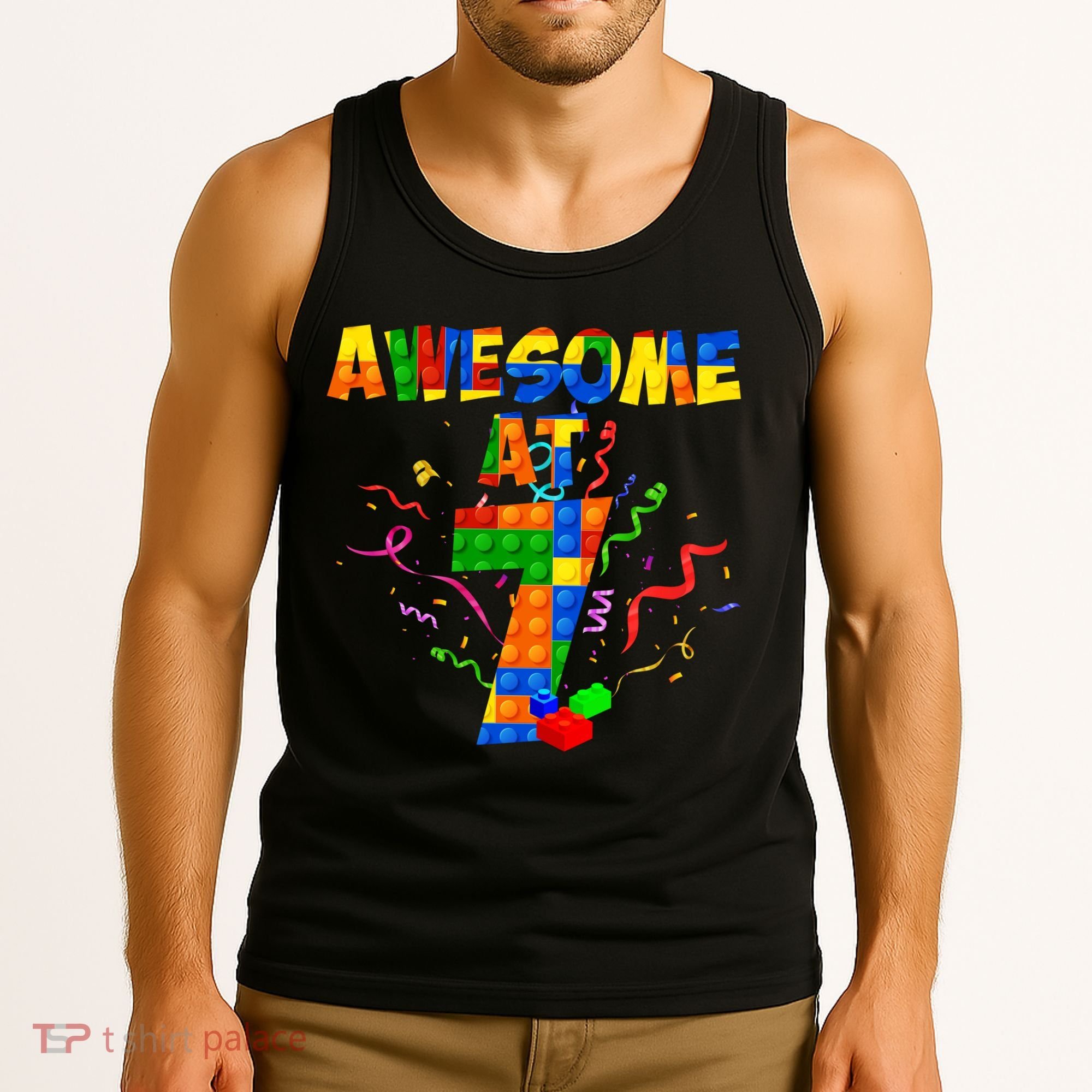 Awesome At 7 Cute Birthday Building Blocks Tank Top