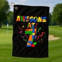Awesome At 7 Cute Birthday Building Blocks Golf Towel thumb 1