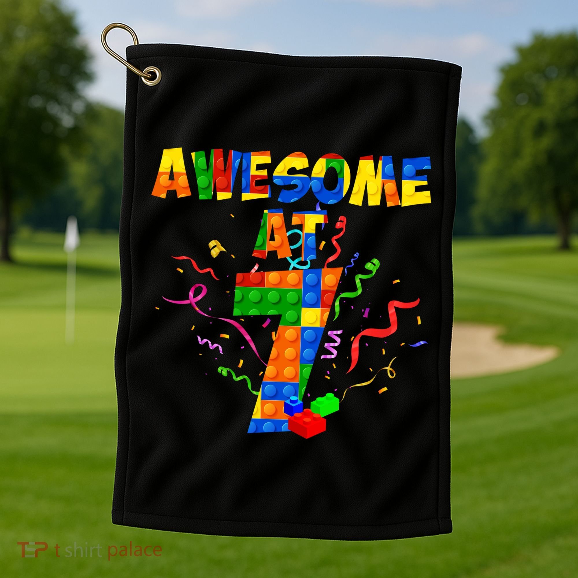 Awesome At 7 Cute Birthday Building Blocks Golf Towel