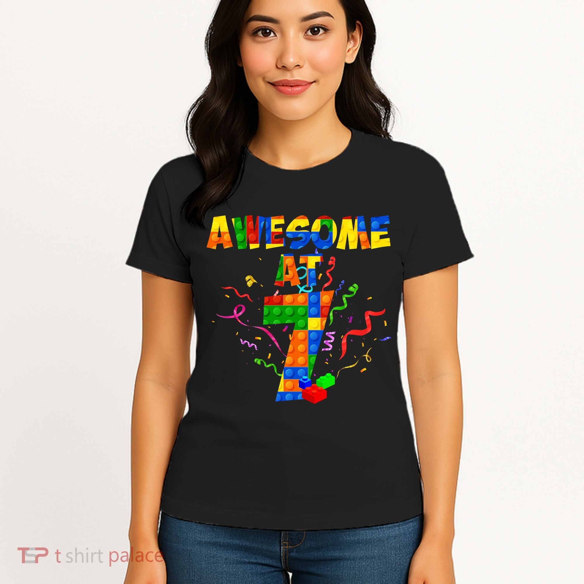 Awesome At 7 Cute Birthday Building Blocks Women's T-Shirt