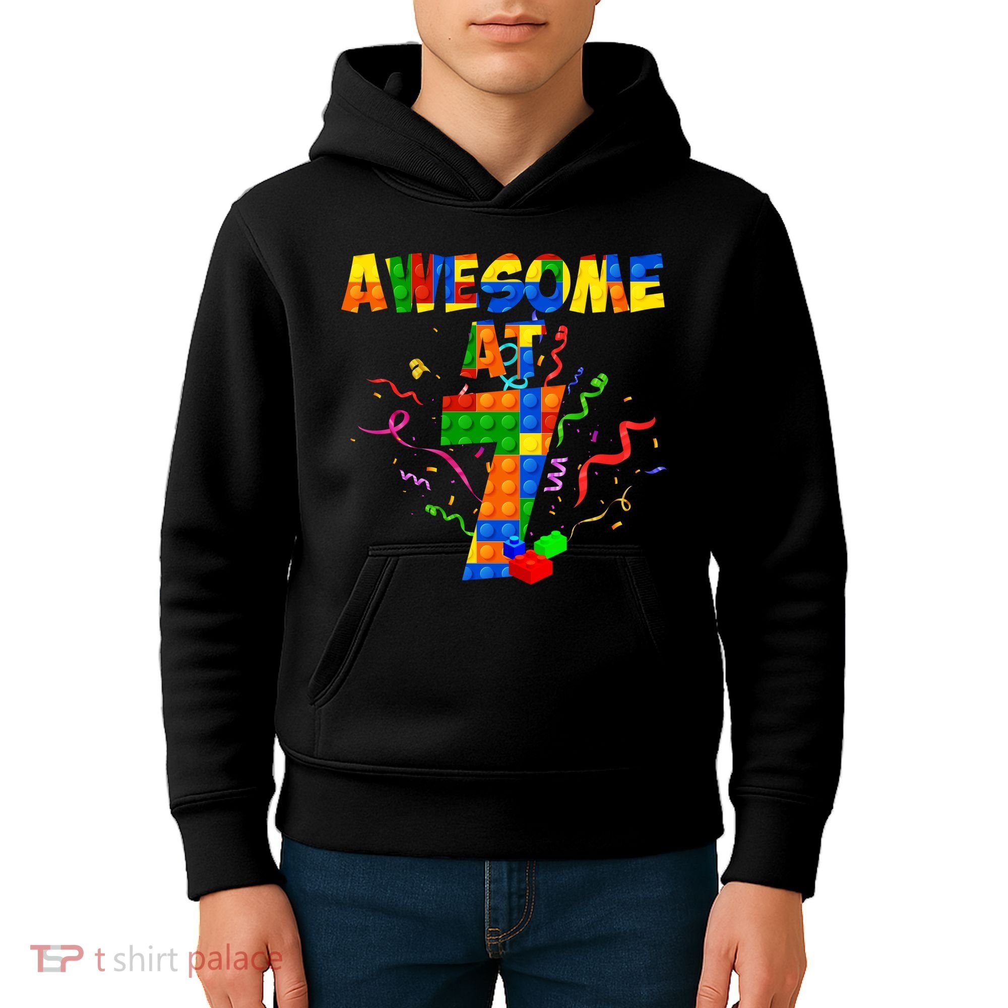 Awesome At 7 Cute Birthday Building Blocks Kids Hoodie