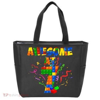 Awesome At 7 Cute Birthday Building Blocks Tote Bag