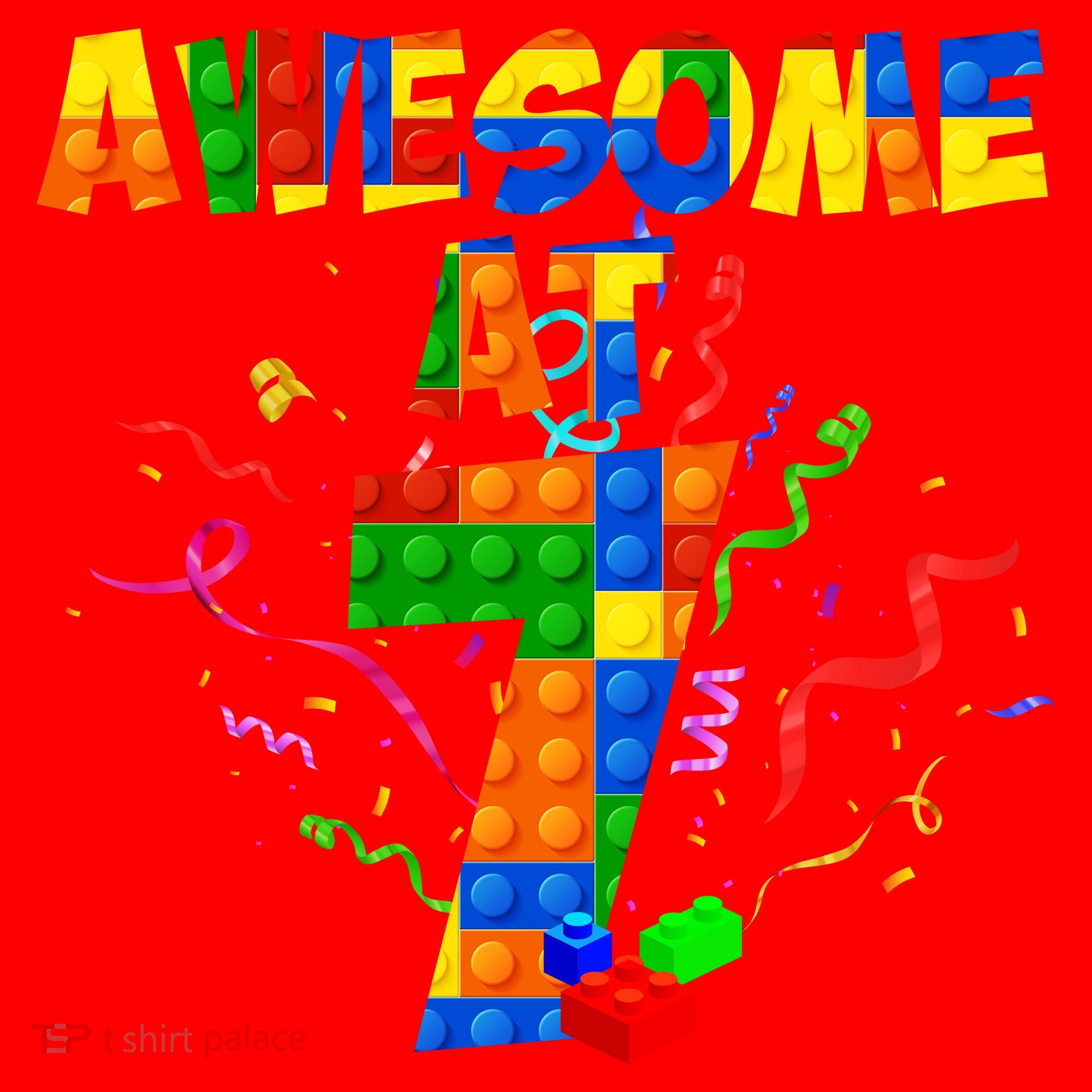 Awesome At 7 Cute Birthday Building Blocks Santa Hat