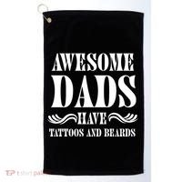 Awesome Dads Have Tattoos And Beards Funny Golf Towel thumb 0