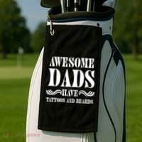 Awesome Dads Have Tattoos And Beards Funny Golf Towel thumb 2