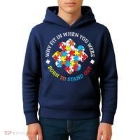 Autism Why Fit In When You Were Born To Stand Out Kids Hoodie thumb 4