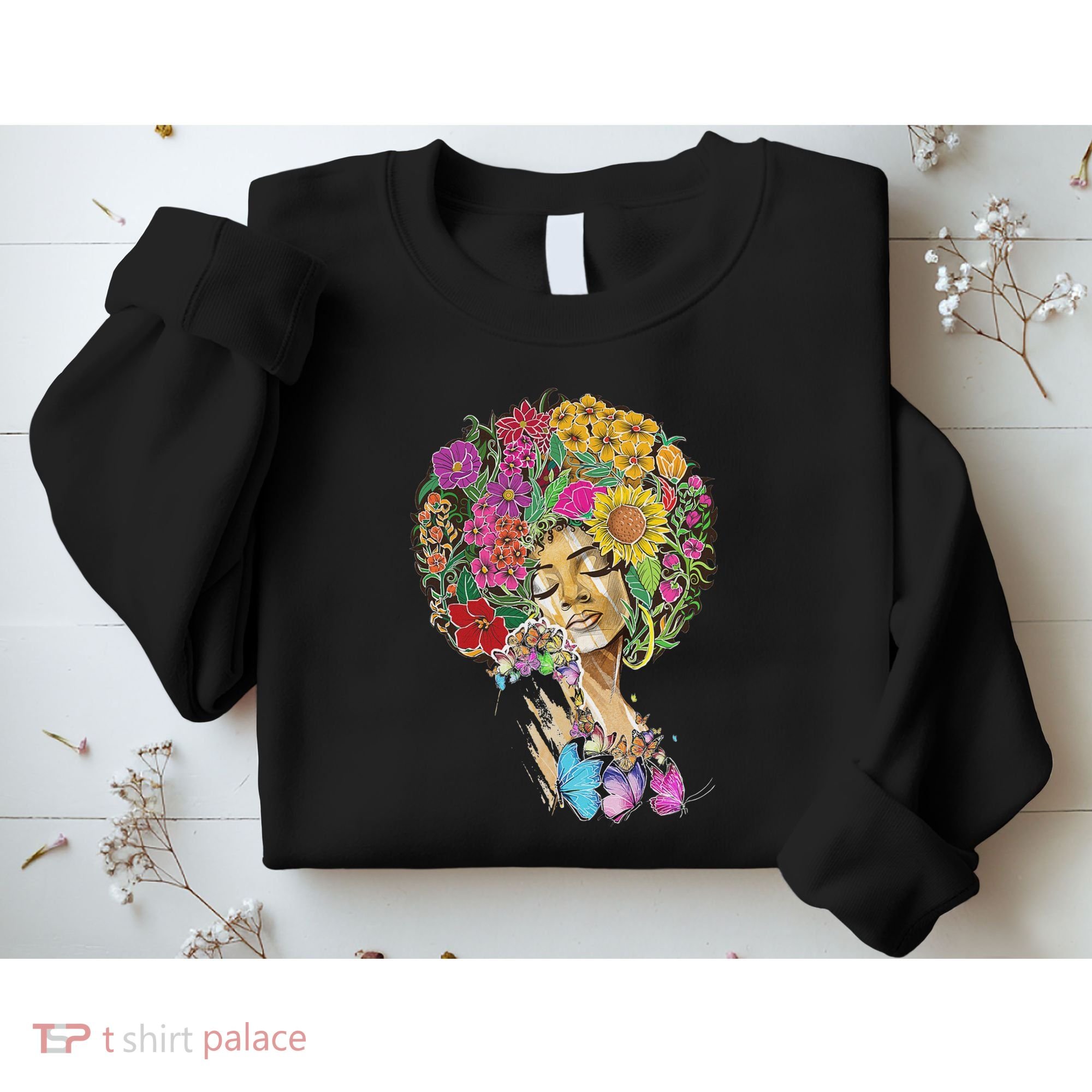 Afro Women Flowers Butterfly Latina African American Melanin Sweatshirt