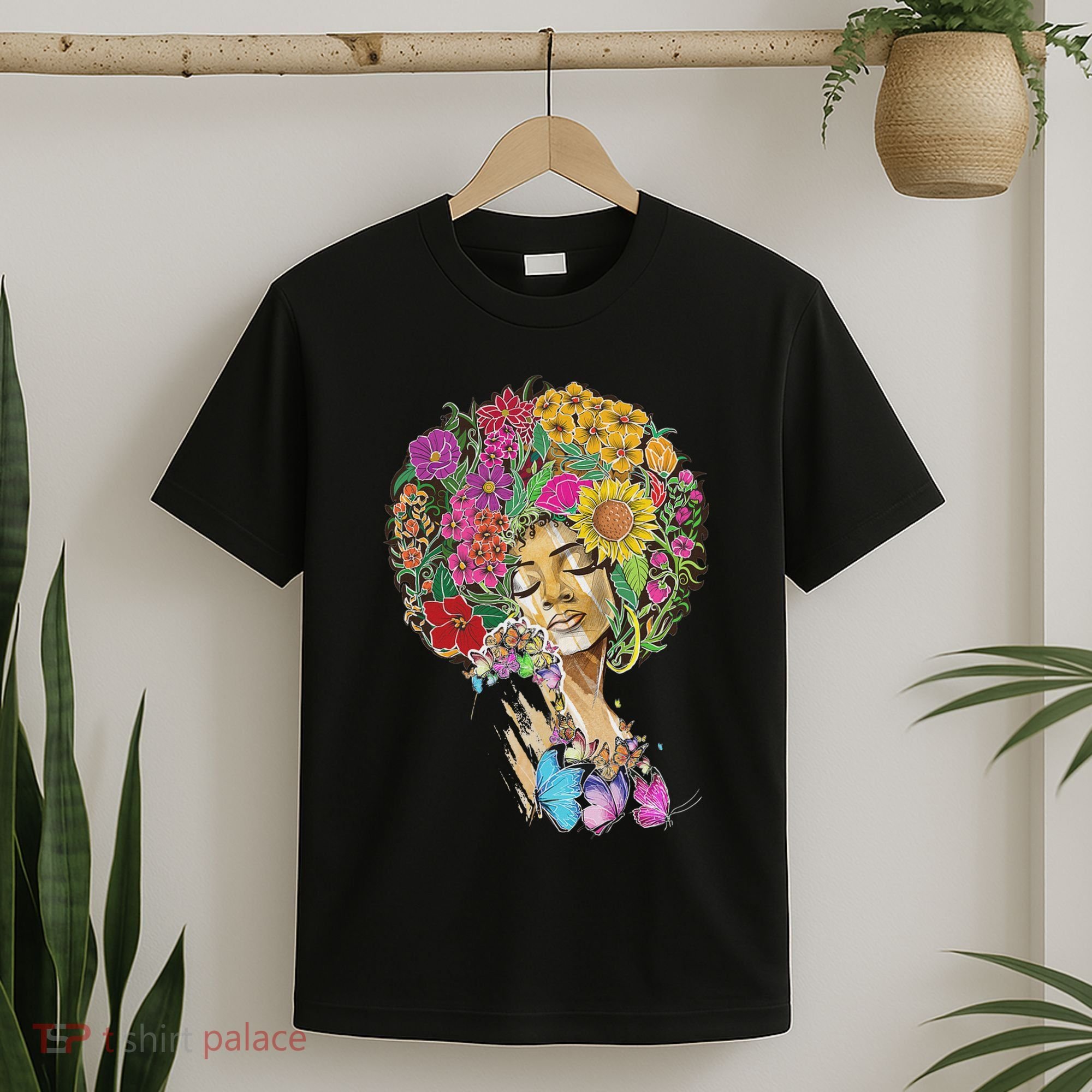 Afro Women Flowers Butterfly Latina African American Melanin T-Shirt