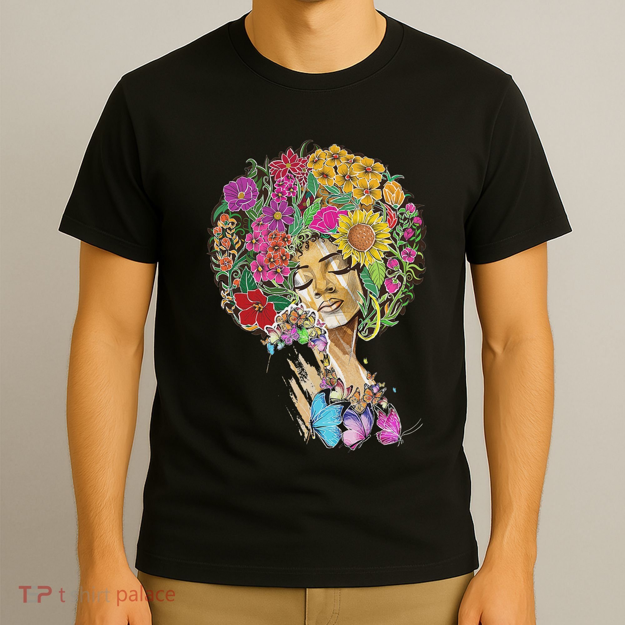 Afro Women Flowers Butterfly Latina African American Melanin T-Shirt