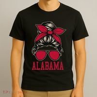 Alabama Women Girl Mom Messy Bun Hair. T-Shirt thumb 3