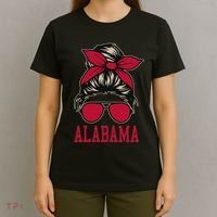 Alabama Women Girl Mom Messy Bun Hair. T-Shirt thumb 4