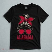 Alabama Women Girl Mom Messy Bun Hair. T-Shirt thumb 5