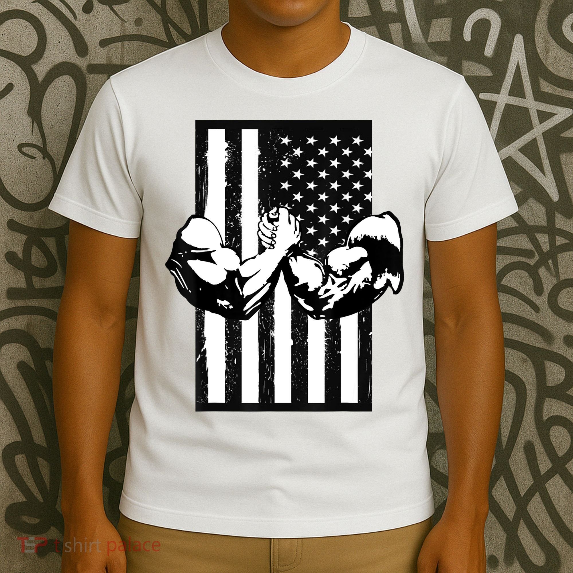 Arm Wrestling Gift USA Flag Armwrestling Sports Power Gift Idea Gift T-Shirt