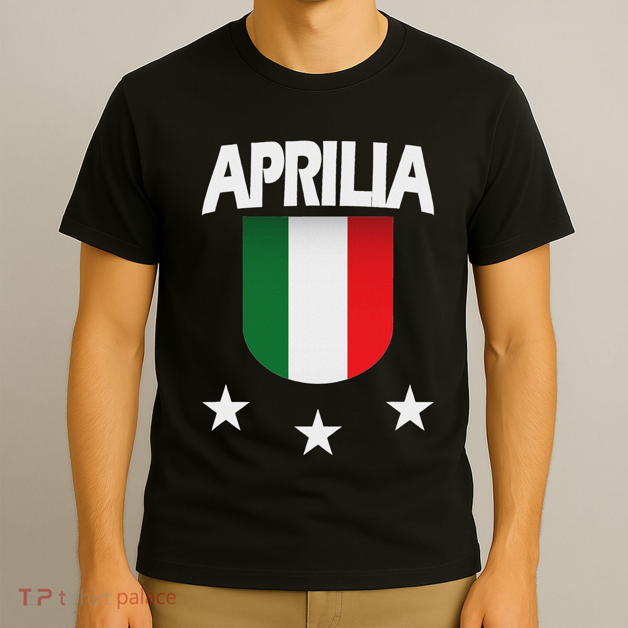 Aprilia With Italian Flag And 3 White Stars T-Shirt