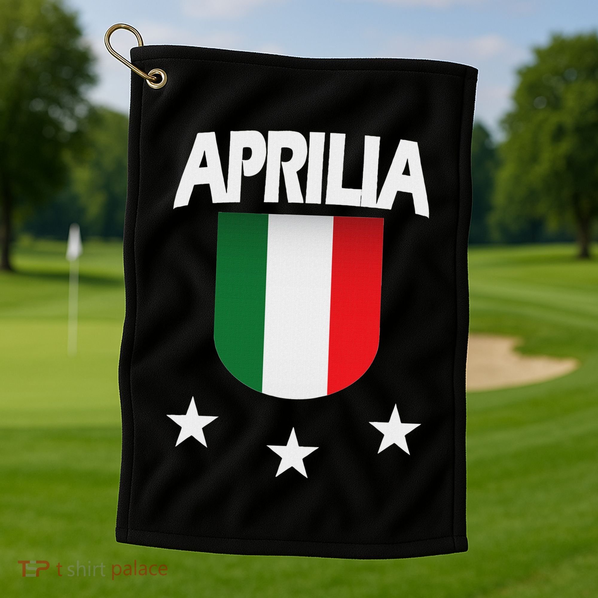 Aprilia With Italian Flag And 3 White Stars Golf Towel